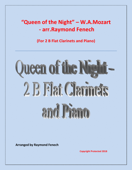 Queen Of The Night From The Magic Flute 2 B Flat Clarinets And Piano Sheet Music