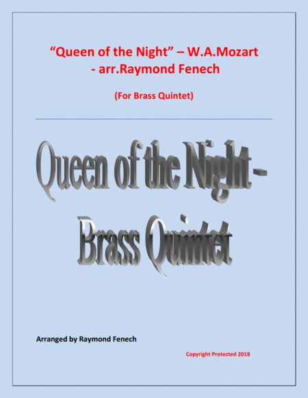 Free Sheet Music Queen Of The Night From The Magic Flute Brass Quintet Soprano E Flat Cornet B Flat Trumpet Horn In F Euphonium And Tuba