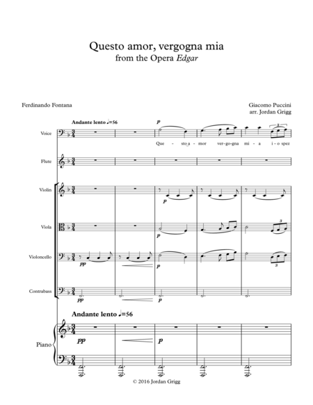 Questo Amor Vergogna Mia From The Opera Edgar Sheet Music