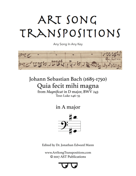 Quia Fecit Mihi Magna Bwv 243 A Major Sheet Music