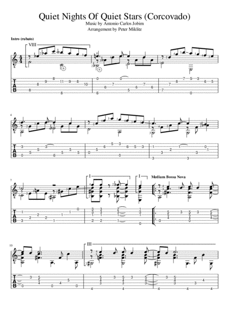 Quiet Nights Of Quiet Stars Corcovado In Standard Notation And Tab Sheet Music