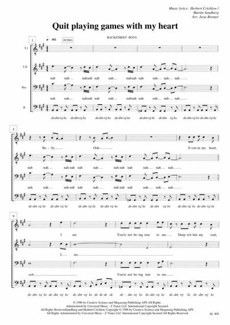 Quit Playing Games With My Heart Ttbb A Cappella Sheet Music