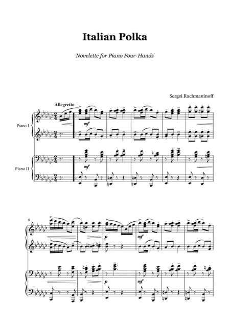 Rachmaninoff Italian Polka 1 Piano 4 Hands Sheet Music