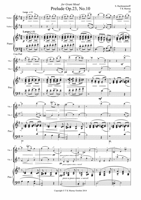 Free Sheet Music Rachmaninov Prelude Op23 No10 2 Violins Violin Duo Violin Group