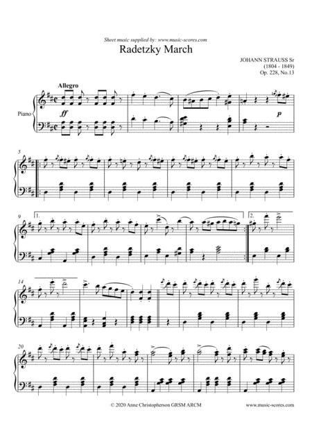 Free Sheet Music Radetsky March Piano