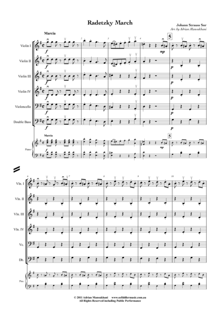 Radetzky March By Johann Strauss Snr Arranged For School String Orchestra With Various Levels Of Violins By Adrian Mansukhani Sheet Music