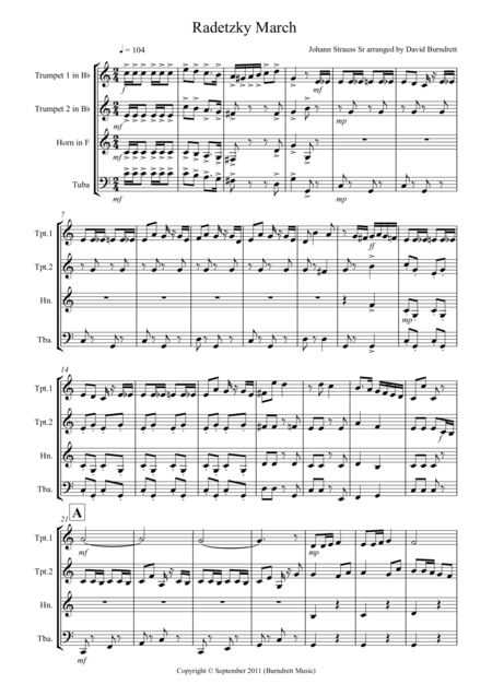 Radetzky March For Brass Quartet Sheet Music