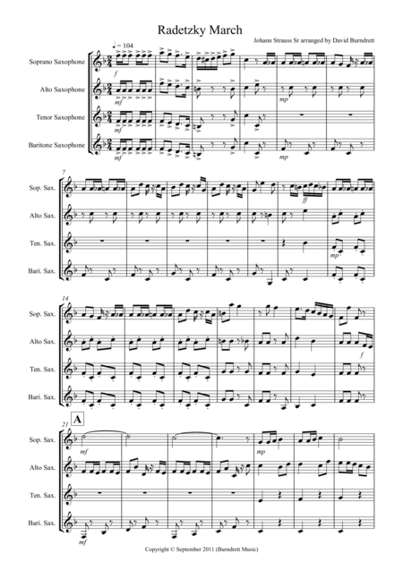 Radetzky March For Saxophone Quartet Sheet Music