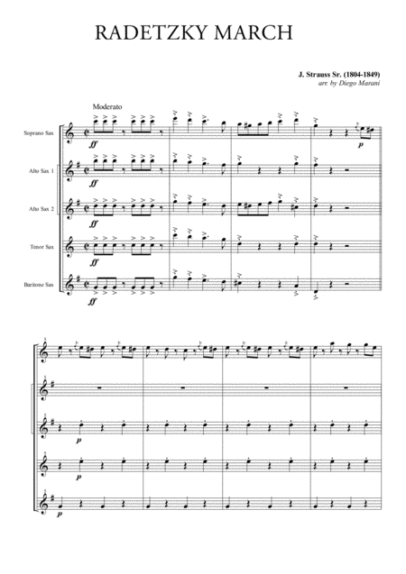 Radetzky March For Saxophone Quintet Sheet Music