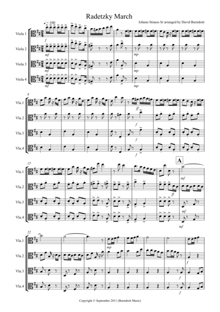 Free Sheet Music Radetzky March For Viola Quartet