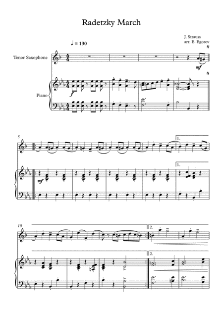 Free Sheet Music Radetzky March Johann Strauss Sr For Tenor Saxophone Piano