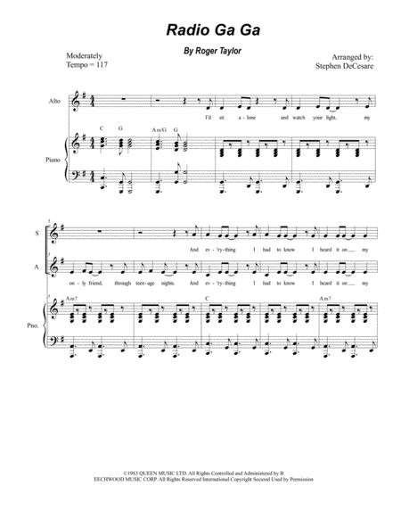 Free Sheet Music Radio Ga Ga For 2 Part Choir Sa