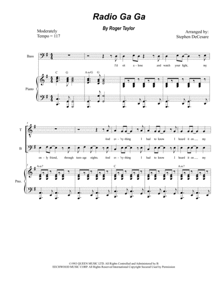 Radio Ga Ga For 2 Part Choir Tb Sheet Music