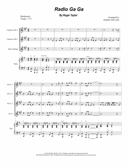 Radio Ga Ga For Clarinet Choir And Piano Sheet Music