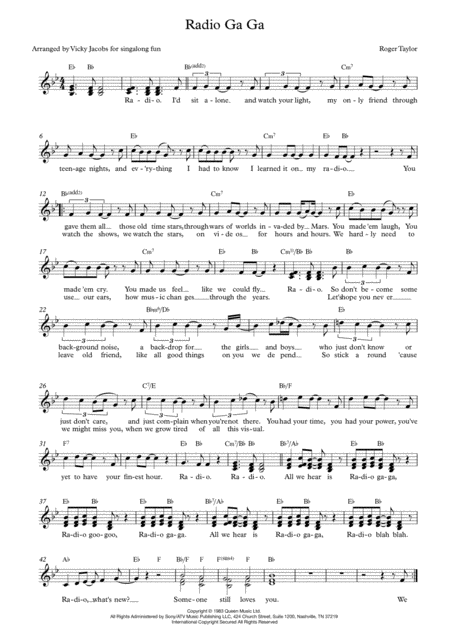 Radio Ga Ga Leadsheet For Singalongs Sheet Music