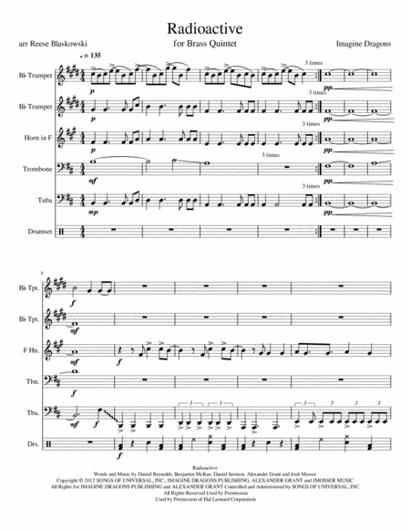 Free Sheet Music Radioactive Brass Quintet