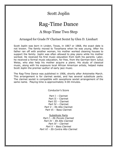 Free Sheet Music Rag Time Dance Clarinets
