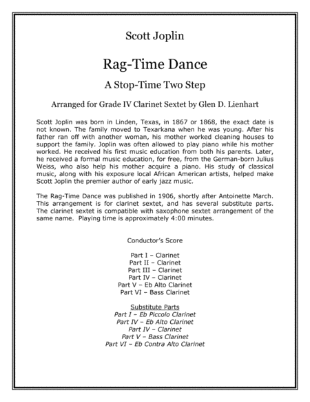 Rag Time Dance Clarinets Sheet Music