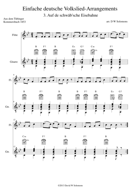 Free Sheet Music Railway Song Auf De Schwaeb Sche Eisebahne For Flute And Guitar