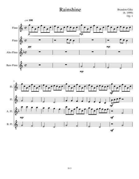 Free Sheet Music Rainshine For Flute Choir