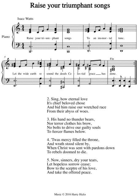 Raise Your Triumphant Songs A New Tune To A Wonderful Isaac Watts Hymn Sheet Music