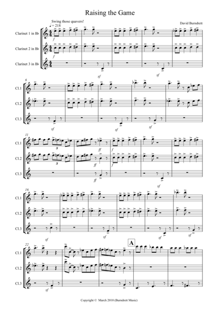 Free Sheet Music Raising The Game Jazzy Style For Clarinet Trio