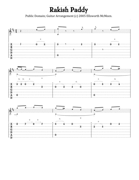 Rakish Paddy For Fingerstyle Guitar Tuned Drop D Sheet Music