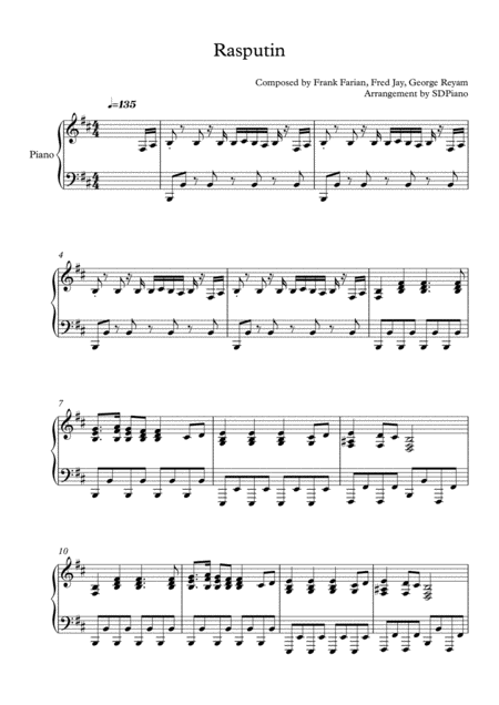 Free Sheet Music Raputin Boney M On Piano