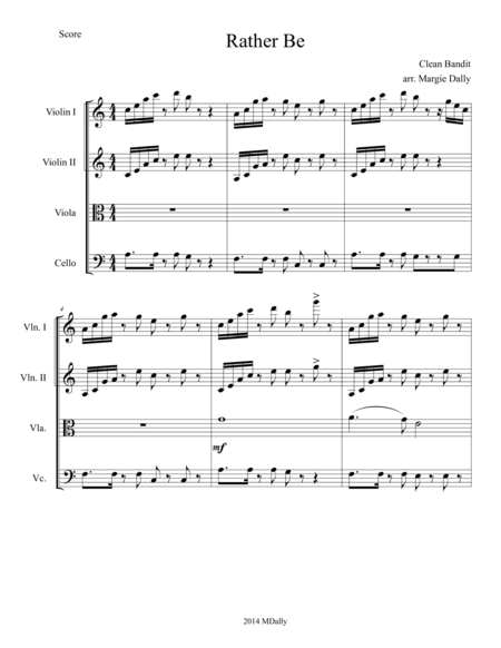 Free Sheet Music Rather Be For String Quartet