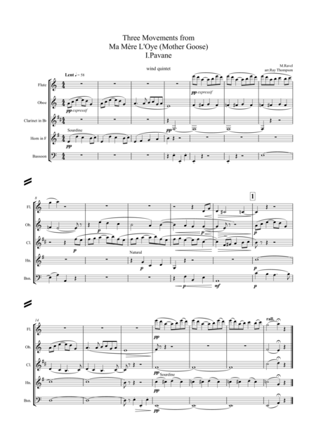 Ravel Three Movements From Ma Mre L Oye Mother Goose Suite I Pavane Ii Petite Poucet Tom Thumb V Le Jardin Ferique The Fairy Garden Arr Wind Quintet Sheet Music