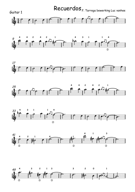 Recuerdos De La Alhambra Guitar 1 Sheet Music