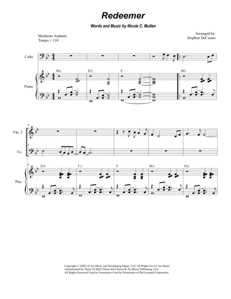 Free Sheet Music Redeemer For String Quartet And Piano