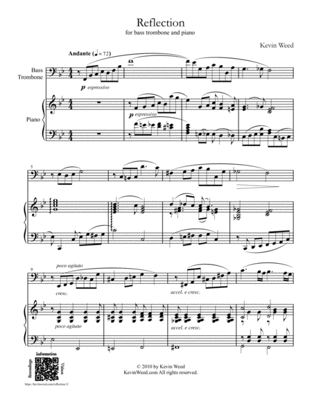 Free Sheet Music Reflection For Bass Trombone And Piano