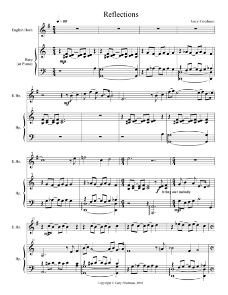 Free Sheet Music Reflections For English Horn And Harp