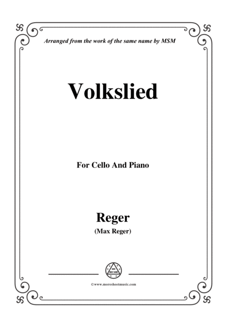 Reger Volkslied For Cello And Piano Sheet Music