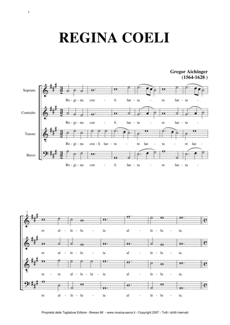 Free Sheet Music Regina Coeli Laetare G Aichinger For Satb Choir