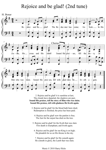 Rejoice And Be Glad Another Tune To This Wonderful Horatius Bonar Hymn Sheet Music