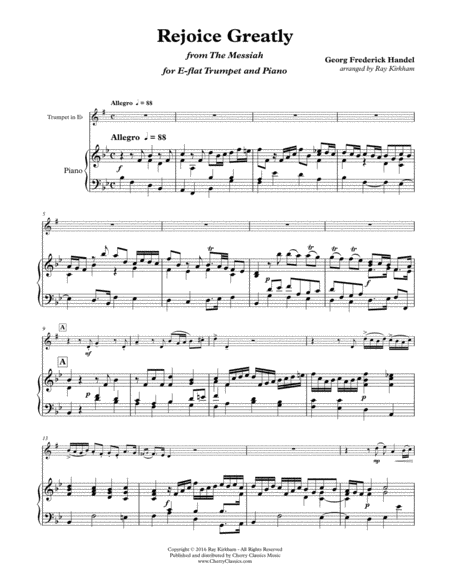 Rejoice Greatly From The Messiah For Trumpet And Piano Sheet Music