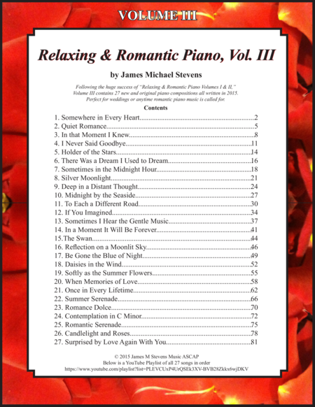 Relaxing Romantic Piano Vol Iii Sheet Music