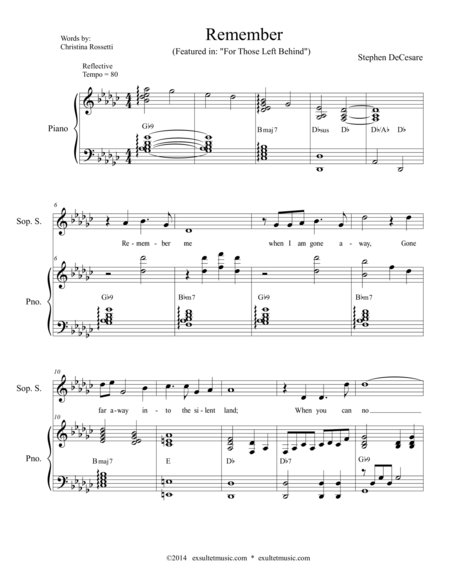 Remember From For Those Left Behind Sheet Music