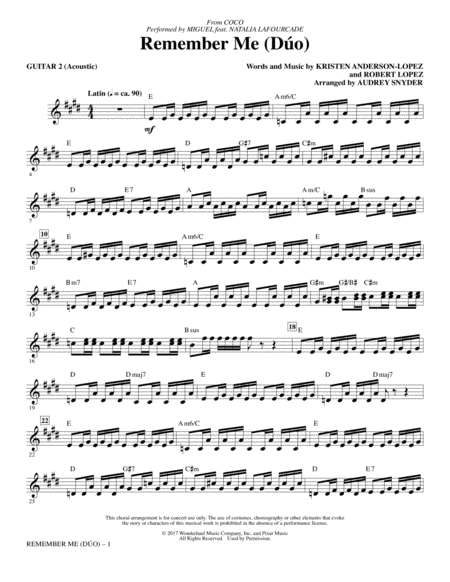 Free Sheet Music Remember Me Duo From Coco Arr Audrey Snyder Guitar 2