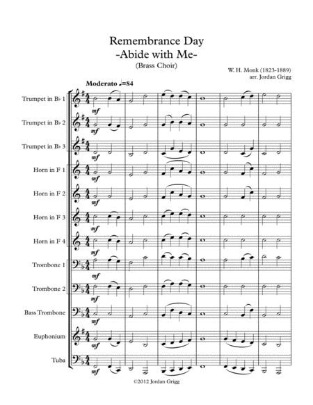 Remembrance Day Abide With Me Brass Choir Sheet Music