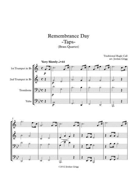 Remembrance Day Taps Brass Quartet Sheet Music