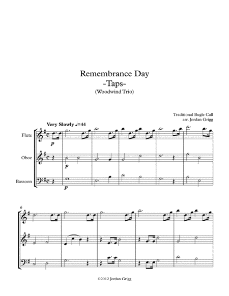 Remembrance Day Taps Woodwind Trio Sheet Music