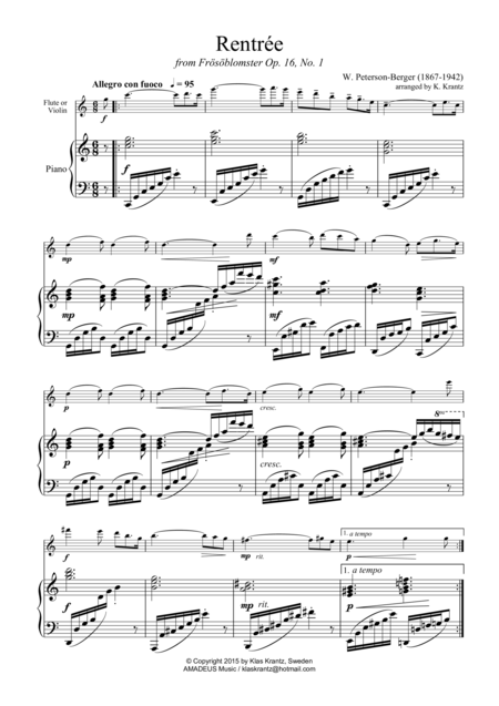 Rentre For Flute Or Violin And Piano Sheet Music