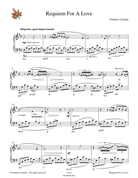 Requiem For A Love Sheet Music