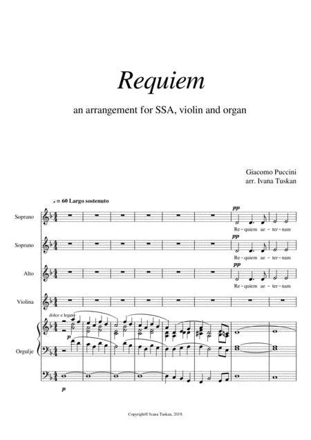 Free Sheet Music Requiem For Ssa Violin And Organ