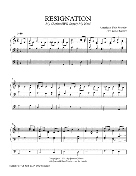 Resignation My Shepherd Will Supply Ora Sheet Music