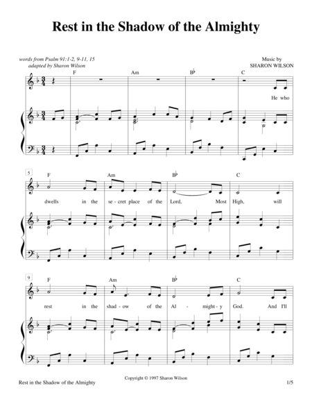 Free Sheet Music Rest In The Shadow Of The Almighty Psalm 91