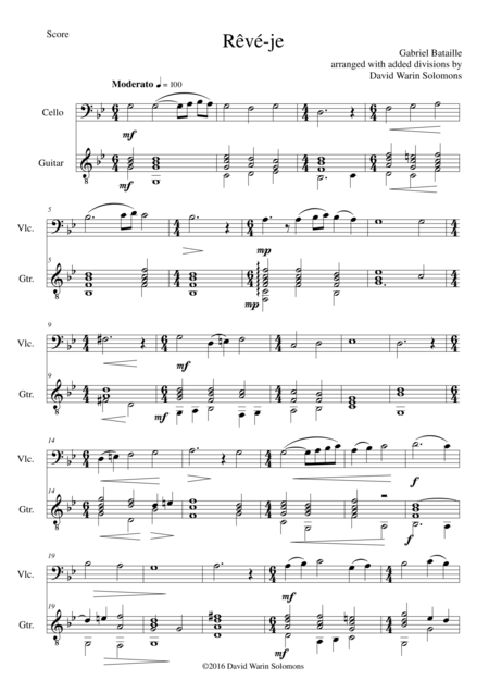 Reve Je For Cello And Guitar Sheet Music